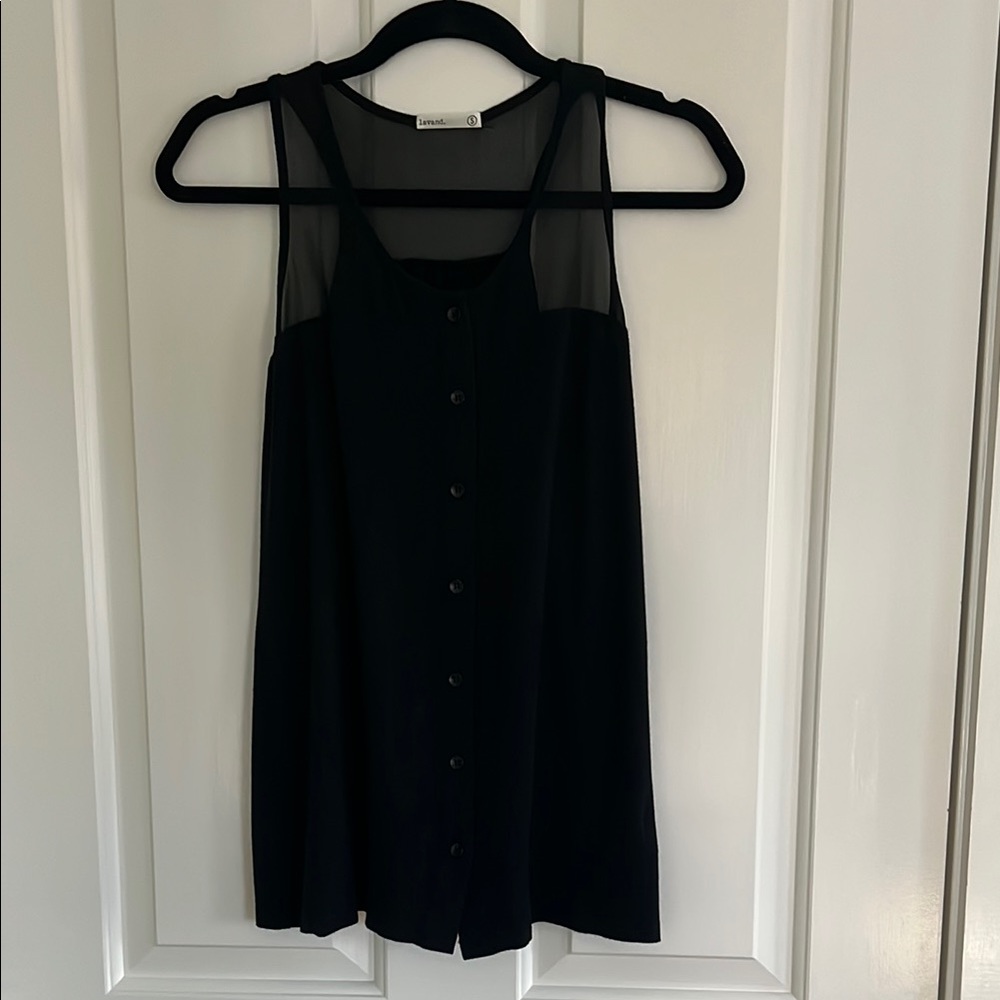 lavande. Button Down Black Sleeveless Blouse with sheer detail Womens Size SM